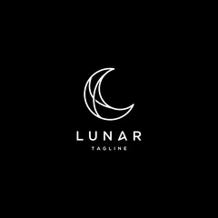 elegant crescent moon and star logo design line icon vector in luxury style outline linear - obrazy, fototapety, plakaty