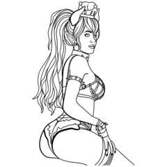The girl  succubus in a underwear. Outline vector illustration.