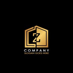Golden House Z letter logo, initial half negative space letter design for business, building and property style oncept