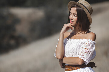 Beautiful woman portrait. Pretty lady outdoors.