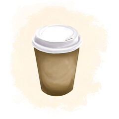a paper cup for coffee, tea and other drinks with a plastic white lid, can be used to decorate menus, signs, logos, posters