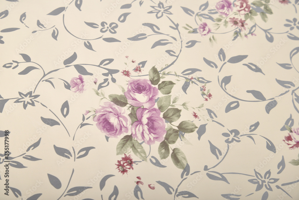 Wall mural pattern with pink flowers