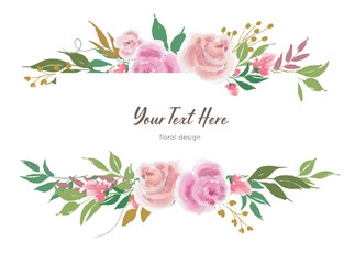 Vector floral banner template with rose flowers and leaves