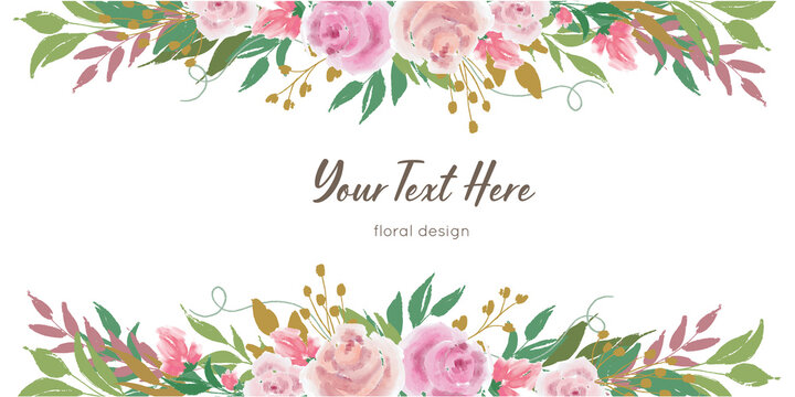 Vector flowers border with roses and leaves