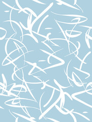 Simple Creative Seamless Vector Patern. White Scribbles Isolated on a Light Blue Background.  Funny Infantile Style Backdrop. Childlish Abstract Drawing Print.