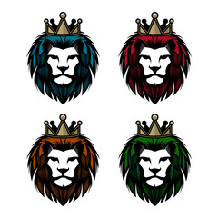 Lion King Vector Illustration Logo Set.. Mascot/Character Design