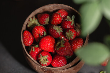 Ripe red strawberries. Strawberries in the bowl. The summer harvest. Ripe berry