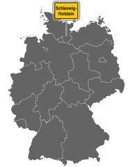 Landkarte von Deutschland mit Ortsschild von Schleswig-Holstein