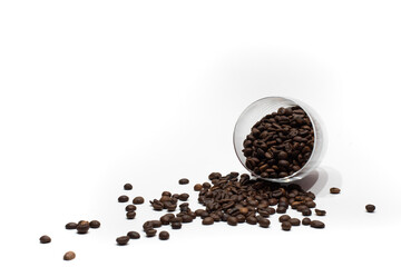 coffee beans in a cup on a white background