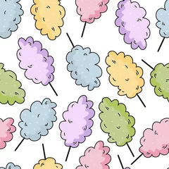 Fototapeten Seamless vector pattern with cute hand drawn cotton candy. Funny summer background for package, wrapping paper, card, gift, fabric, print, banner, wallpaper. © Anima Allegra