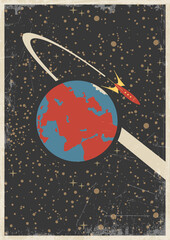 Space Flight around the Earth, Retro Space Propaganda Poster
