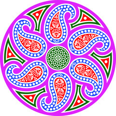 colorful vector ornamental paisley round design.