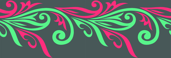 Seamless geometrical paisley border pattern with grey background.abstract colorful background with flowers