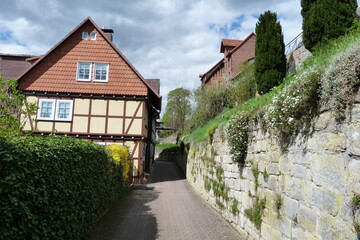 Fototapeta na wymiar Bad Sooden-Allendorf und historische Bauwerke im Stadtteil Allendorf, hier Fischerstad