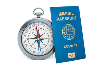 Immune passport with compass, 3D rendering