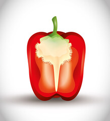 half fresh red pepper vegetable icon, red paprika, organic vegetable