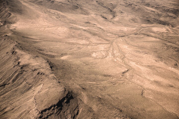 Aerial landform over Mojave desert in Nevada