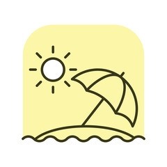 Beach icon. Umbrella and sun. Outline. Flat. 