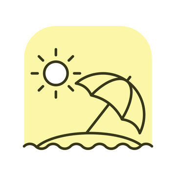 recommend clip art: Beach icon. Umbrella and sun. Outline. Flat. 