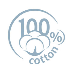 100 cotton sticker for natural breathable textile marking - vector isolated label 