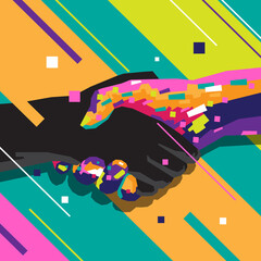 handshake illustration with pop art style, awareness concept, work together, humanitarian day,