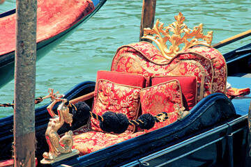 Decorative seat on a gondola in Venice, Italy