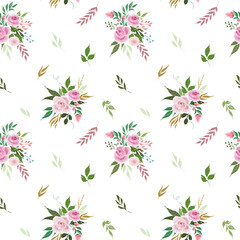 Seamless pattern with abstract rose flowers and leaves