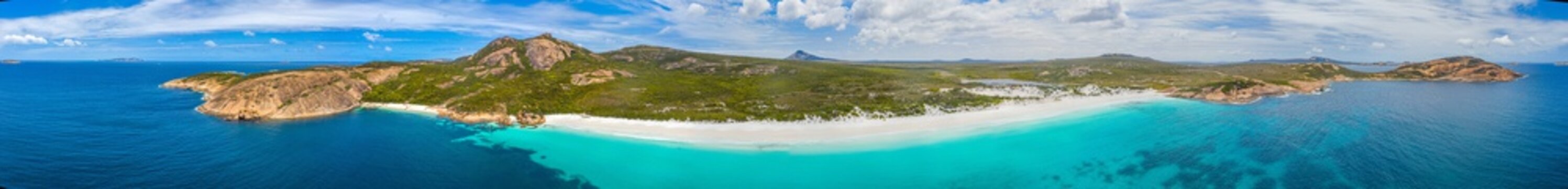 Aerial view of Hellfire bay near Esperance viewed during a cloudy day, Australia