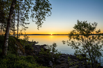 Sunset on The Lake Kiantajarvi, Suomussalmi, Kainuu region, Finland
