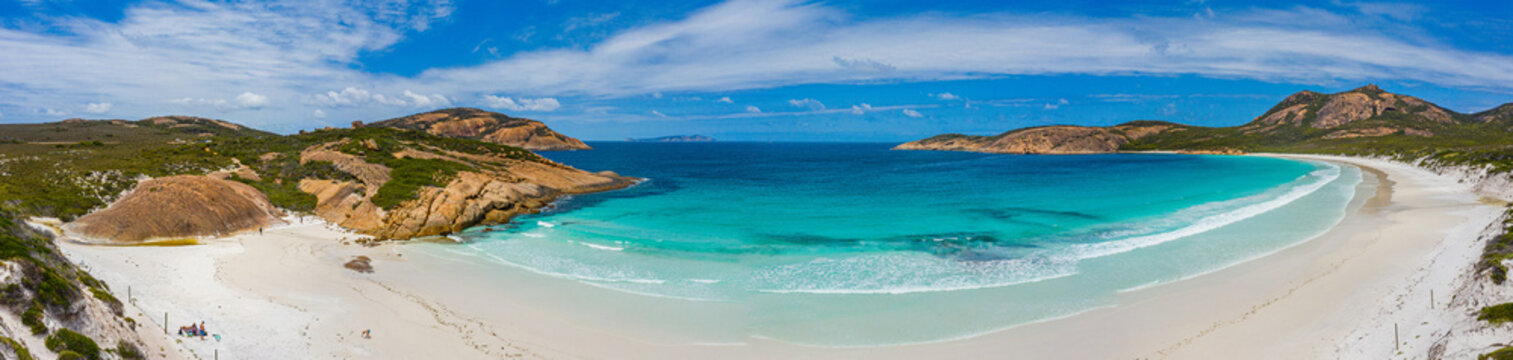 Aerial view of Hellfire bay near Esperance viewed during a cloudy day, Australia