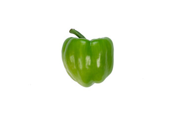 Green bell pepper isolated on white background, close up view. Fresh vegetable, healthy food