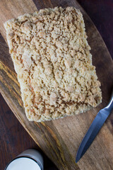 Fresh yeast cake on a kitchen counter.