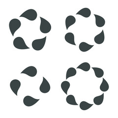 Water drop circle shape icon symbol set. Flat style outline. Vector illustration image. Plumbing logo. Isolated on white background.	