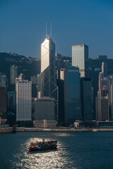 Naklejka premium Hong Kong Skyline, Harbor and Ferry, China