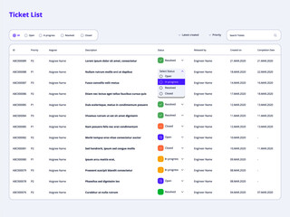 Ticket list page design template 
