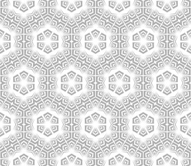 Flower geometric pattern. Seamless vector background. White and grey ornament. Ornament for fabric, wallpaper, packaging. Decorative print.