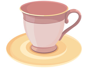 Cup with saucer. Beautiful object in cartoon style.
