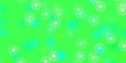 Light Green vector doodle template with flowers.