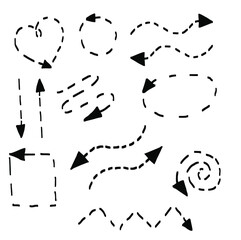 Vector hand drawn dashed arrows set. Vector illustration on white background. For cards, posters, decor, t shirt design, logo.