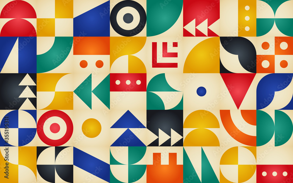 Poster Geometric retro pattern with 30s styled shapes