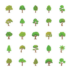 Trees Flat Vector Icons Set