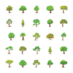 Trees Flat Icons Set