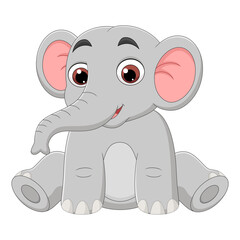 Illustration cute baby elephant cartoon sitting on white background