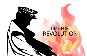 Demonstrations against racism, discrimination.Bonfires of revolution. Silhouette military man in raincoat. Lest We forget. Memory day 1939-1945. 8, 9 may World War 2 Remembrance Day. Protests in city
