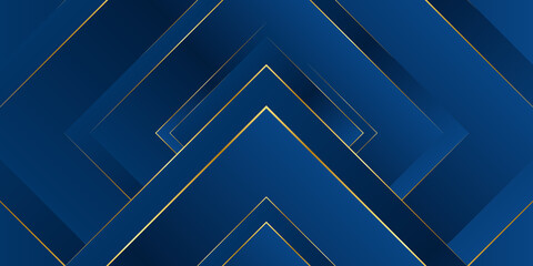 Abstract template blue geometric diagonal with golden border on black background