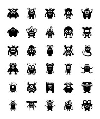 Obraz premium Monster Characters Glyph Icons 