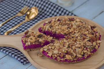 Almond on Purple Cake. purpel sweet potato brownie.