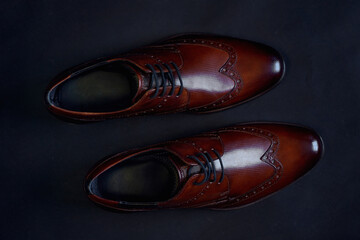 Brown elegant leather shoes with texture design for men 