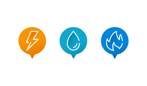 Engineering infrastructure public utilities icons  - electrification, gasification and water supply