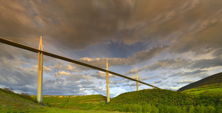 Tarn River Valley and Millau Viaduct, Aveyron Departement. One of the most beautiful bridges in the world, France